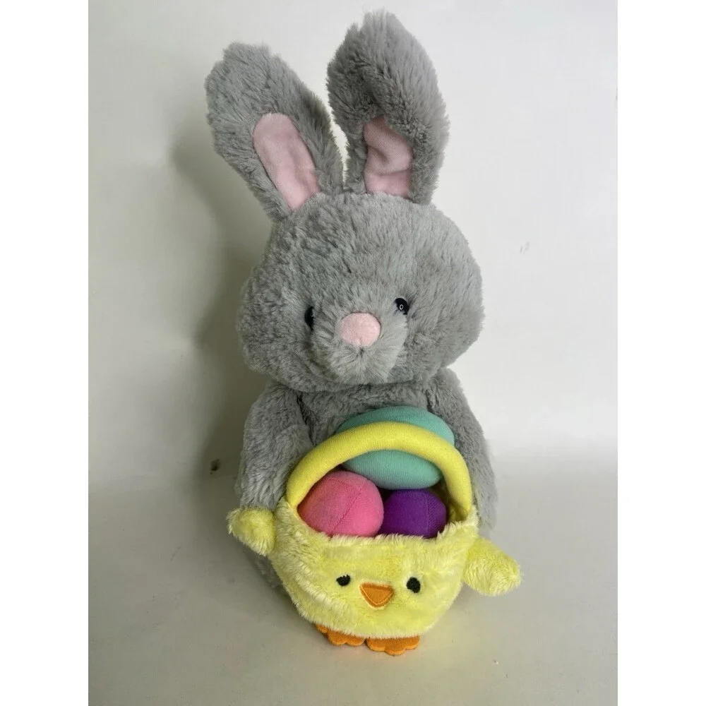 Gund Easter Gray Bunny Plush Stuffed Animal Toy Spring with Easter Basket Eggs